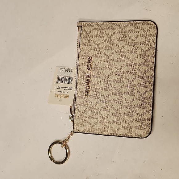 Michael Kors Credit Card Keychain Jet Set Coin Pouch NEW Vanella - Picture 1 of 10